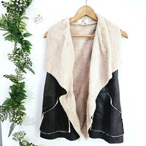 Entro Womens Sleeveless Faux Shearling Vest S Black &‎ Beige 《946》J